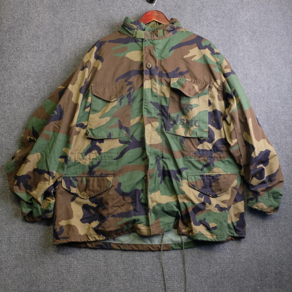 VTG 1989 M-65 Cold Weather Woodland Camo Filed Jacket Coat XL W/Liner Brass Zip